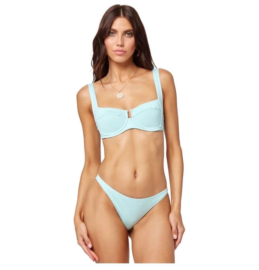 L*Space Camacho Pacifica Blue Ribbed Bikini Swimsuit Bottoms Size Medium